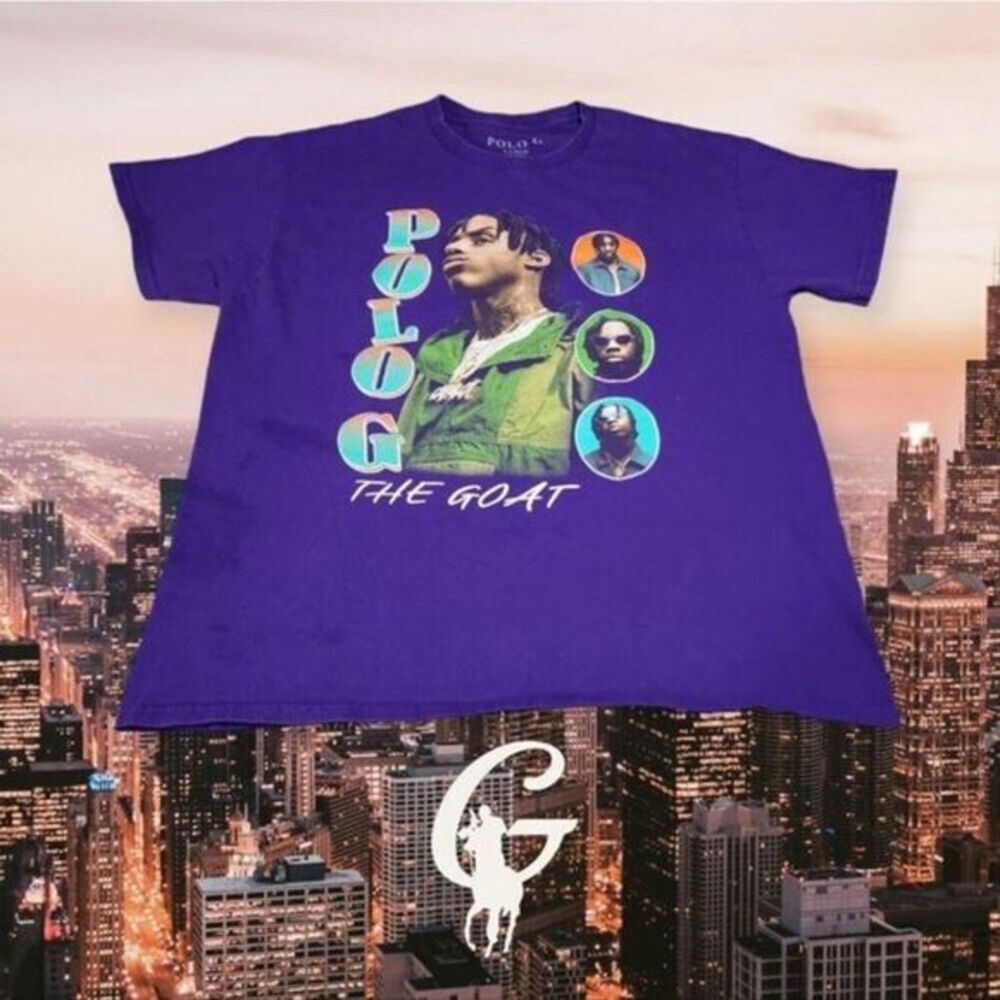 Polo G The Goat Graphic T-Shirt Mens Rap Hip Hop Chicago Purple Large FLAWED